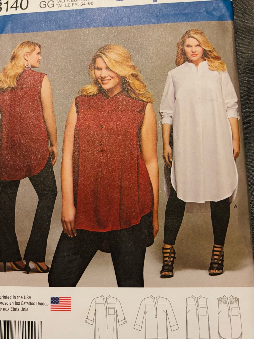 Simplicity 8140 Pattern Shirt Blouse  Plus Sizes 26W-32W New Uncut